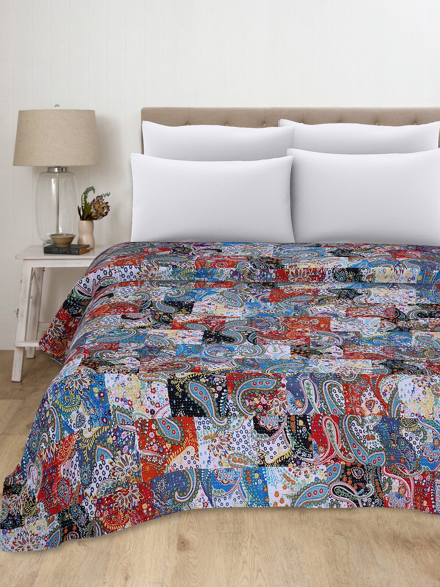 Multicolor Patchwork Handmade Cotton Kantha Quilt – Double 90×108 inches