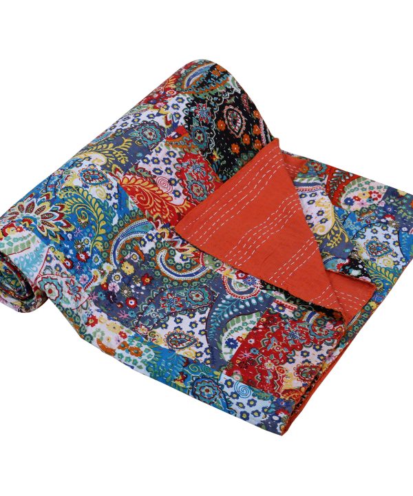 Alternative view of Multicolor Patchwork Handmade Cotton Kantha Quilt – Double 90×108 inches
