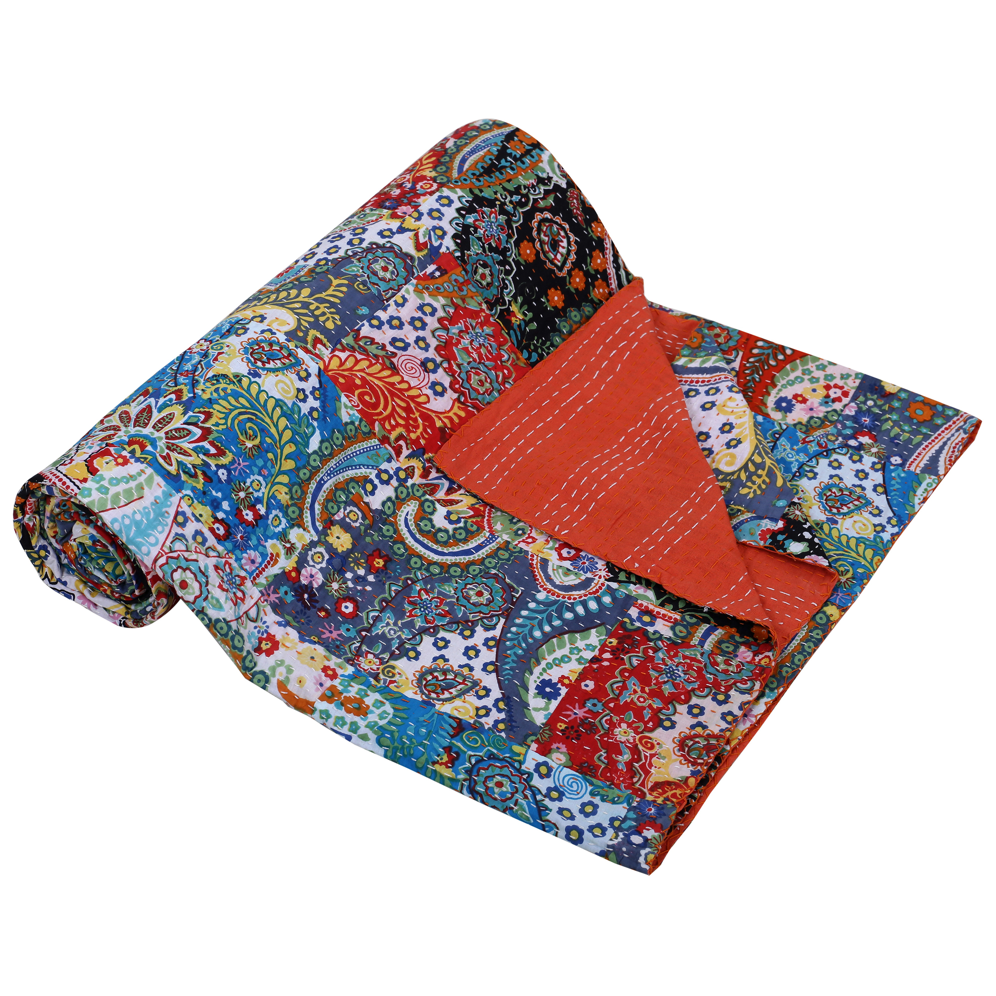 Multicolor Patchwork Handmade Cotton Kantha Quilt – Double 90×108 inches - Image 2