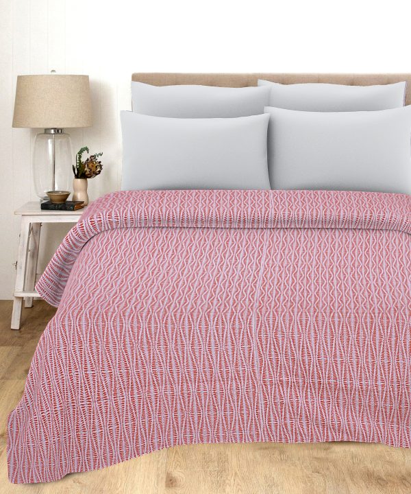 Soft Pink Striped Handmade Cotton Kantha Quilt – Double 90×108 inches