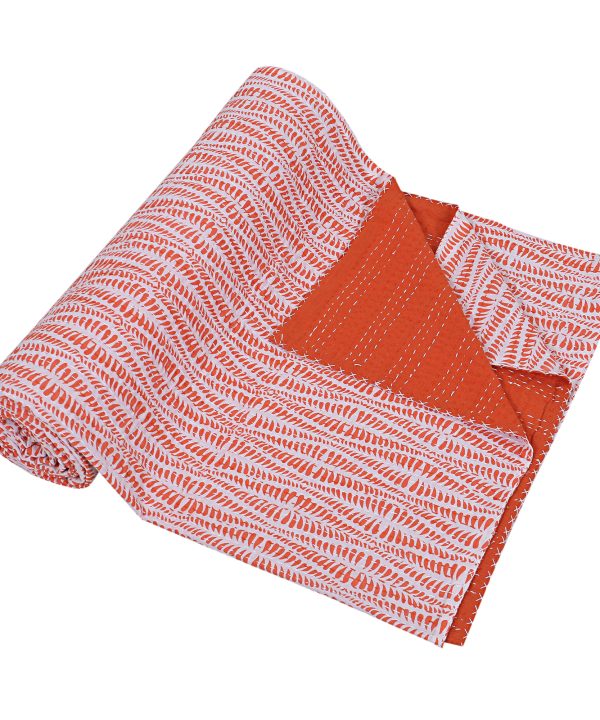 Alternative view of Soft Pink Striped Handmade Cotton Kantha Quilt – Double 90×108 inches