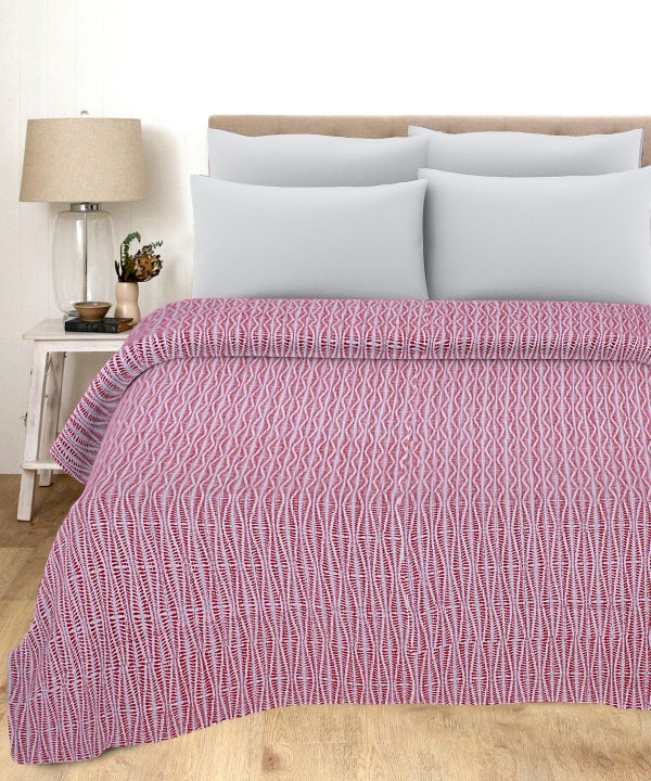 Pink and White Striped Handmade Cotton Kantha Quilt – Double 90×108 inches