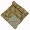 Mustard and Sage Floral Handmade Cotton Kantha Quilt – Double 90×108 inches - Image 2