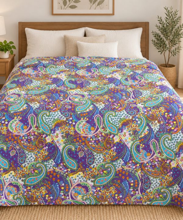 Purple Multicolour Paisley Kantha Quilt