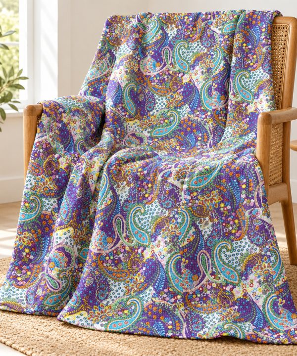 Alternative view of Purple Multicolour Paisley Kantha Quilt