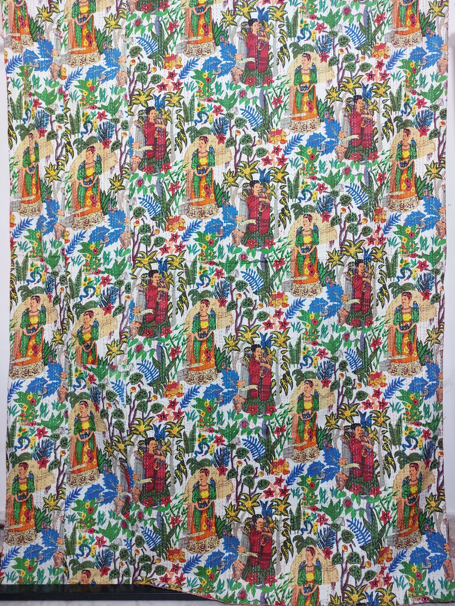 White Frida Botanical Kantha Quilt - Image 2