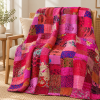 Peach Coral Floral Kantha Quilt – Hand Stitched Reversible Cotton Throw - Image 4
