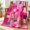 Pink Patola Silk Patchwork Kantha Quilt - Image 4