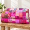 Pink Patola Silk Patchwork Kantha Quilt - Image 5