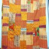 Orange Patola Silk Patchwork Kantha Quilt - Image 2
