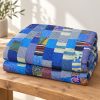 Blue Patola Silk Patchwork Kantha Quilt - Image 5