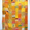 Yellow Orange Patola Silk Patchwork Kantha Quilt - Image 2