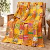 Yellow Orange Patola Silk Patchwork Kantha Quilt - Image 4