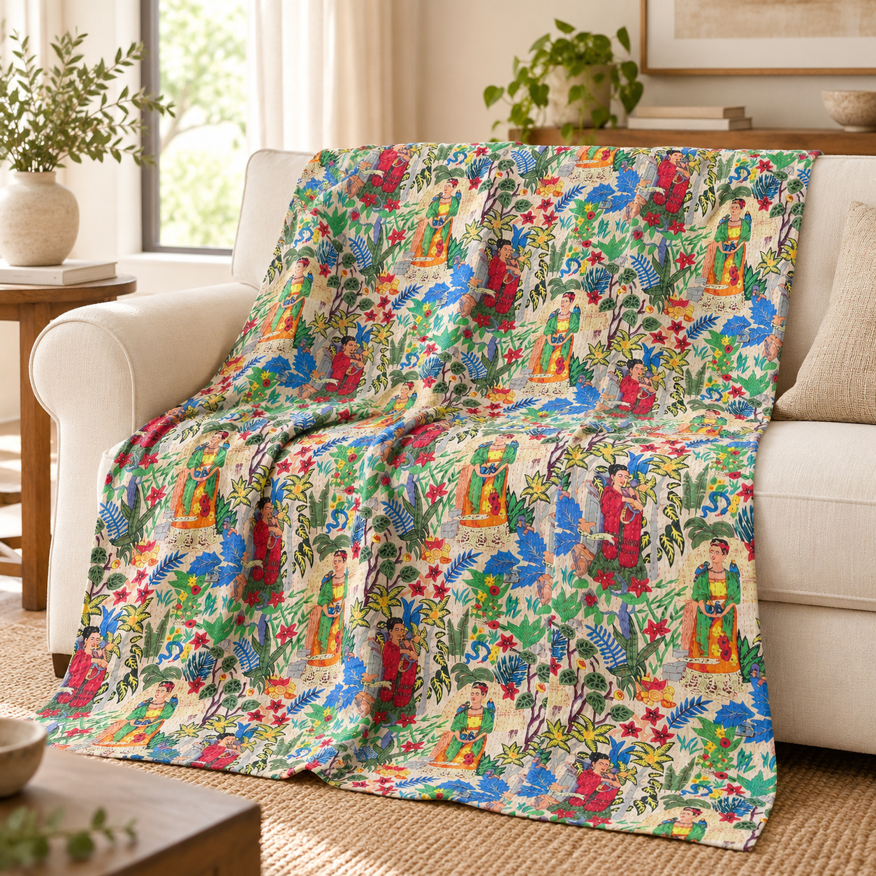Ivory Frida Botanical Kantha Quilt - Image 3