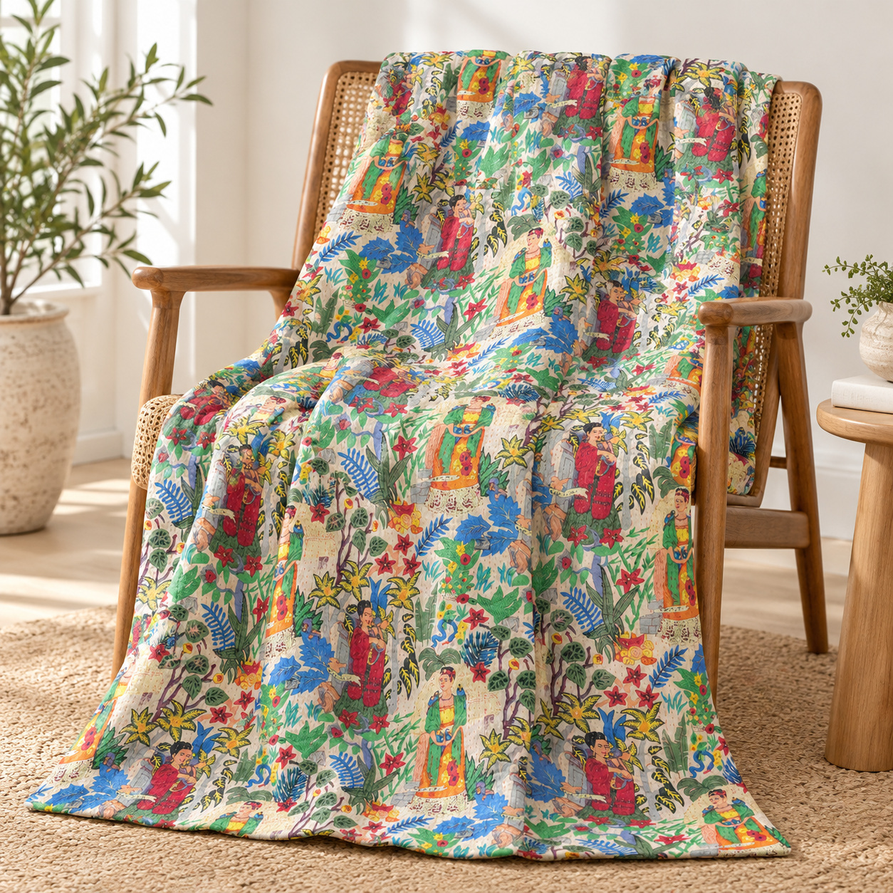 Ivory Frida Botanical Kantha Quilt - Image 4