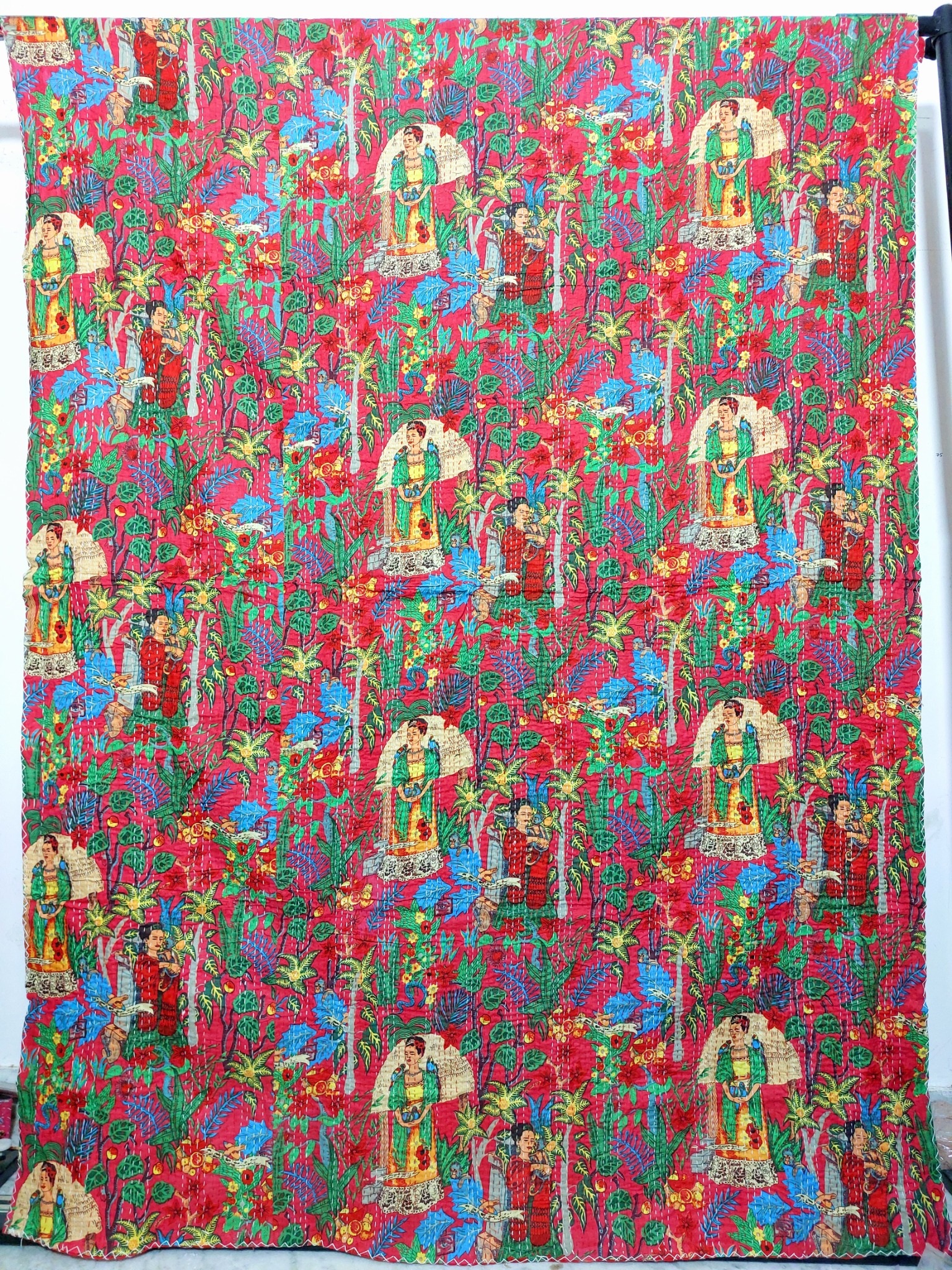 Red Frida Botanical Kantha Quilt - Image 2