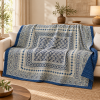 Indigo and Ivory Diamond Ajrak Hand Block Kantha Quilt – Single or Double - Image 4