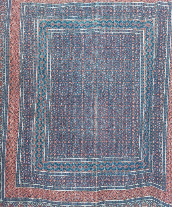 Alternative view of Indigo and Rust Geometric Ajrak Hand Block Kantha Quilt – Single or Double