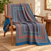 Indigo and Rust Geometric Ajrak Hand Block Kantha Quilt – Single or Double - Image 5