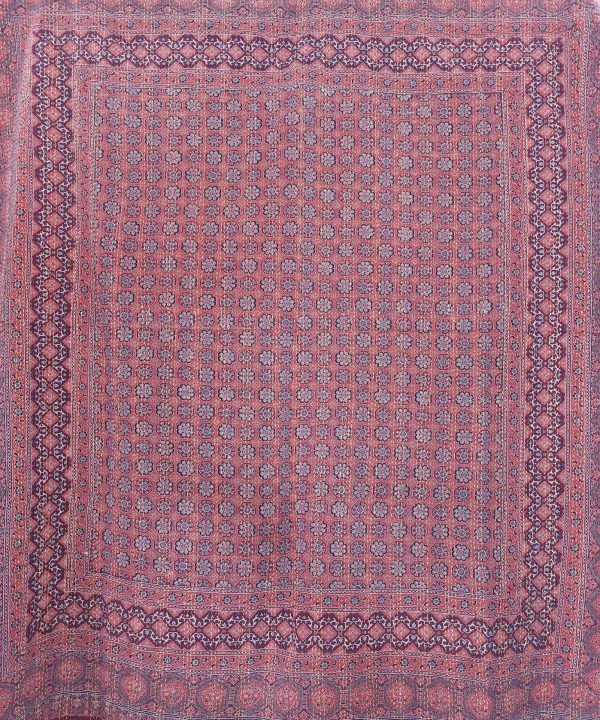 Alternative view of Burgundy and Indigo Geometric Ajrak Hand Block Kantha Quilt – Single or Double