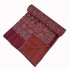 Burgundy and Indigo Geometric Ajrak Hand Block Kantha Quilt – Single or Double - Image 3