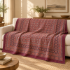 Burgundy and Indigo Geometric Ajrak Hand Block Kantha Quilt – Single or Double - Image 4