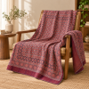 Burgundy and Indigo Geometric Ajrak Hand Block Kantha Quilt – Single or Double - Image 5