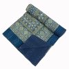 Indigo and Beige Floral Geometric Ajrak Hand Block Kantha Quilt – Single or Double - Image 3