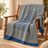 Indigo and Beige Floral Geometric Ajrak Hand Block Kantha Quilt – Single or Double - Image 5