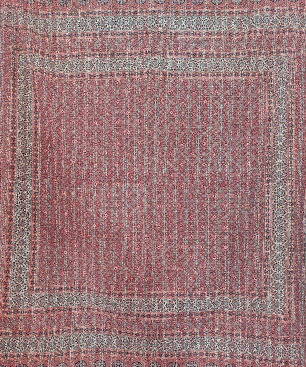 Alternative view of Dusty Red and Sage Geometric Ajrak Hand Block Kantha Quilt – Single or Double