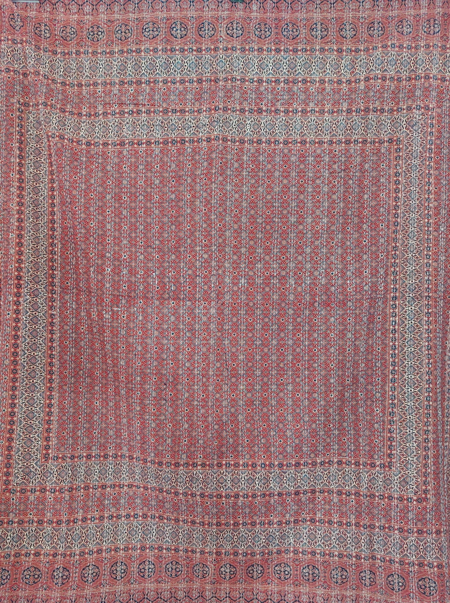 Dusty Red and Sage Geometric Ajrak Hand Block Kantha Quilt – Single or Double - Image 2
