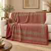 Dusty Red and Sage Geometric Ajrak Hand Block Kantha Quilt – Single or Double - Image 4