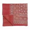 Rose Pink and Ivory Medallion Ajrak Hand Block Kantha Quilt – Single or Double - Image 3