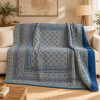 Indigo and Beige Floral Ajrak Hand Block Kantha Quilt – Single or Double - Image 4