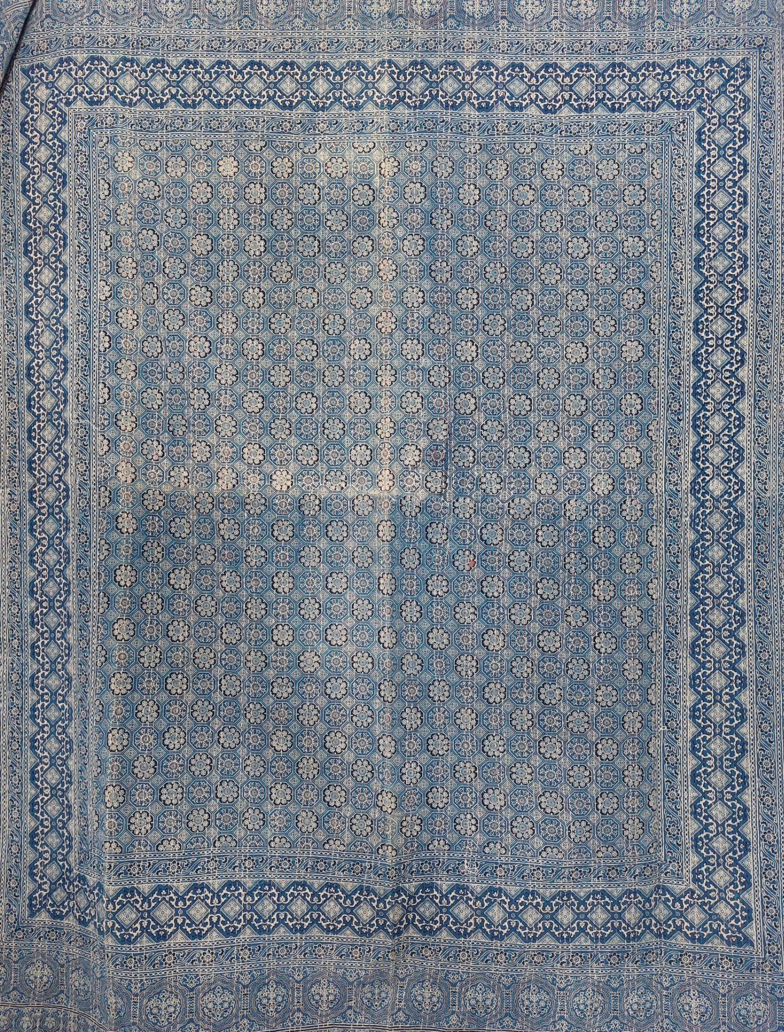Slate Blue and Indigo Medallion Ajrak Hand Block Kantha Quilt – Single or Double - Image 2