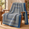Slate Blue and Indigo Medallion Ajrak Hand Block Kantha Quilt – Single or Double - Image 5