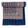 Burgundy and Indigo Circular Medallion Ajrak Hand Block Kantha Quilt – Single or Double - Image 3