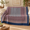 Burgundy and Indigo Circular Medallion Ajrak Hand Block Kantha Quilt – Single or Double - Image 4