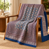 Burgundy and Indigo Circular Medallion Ajrak Hand Block Kantha Quilt – Single or Double - Image 5