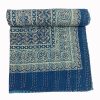 Indigo and Ivory Floral Geometric Ajrak Hand Block Kantha Quilt – Single or Double - Image 3