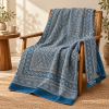 Indigo and Ivory Floral Geometric Ajrak Hand Block Kantha Quilt – Single or Double - Image 5