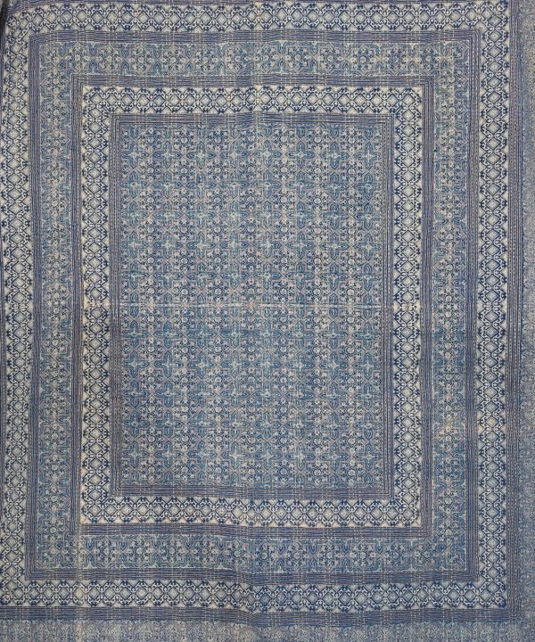 Alternative view of Deep Indigo Blue Geometric Ajrak Hand Block Kantha Quilt – Single or Double