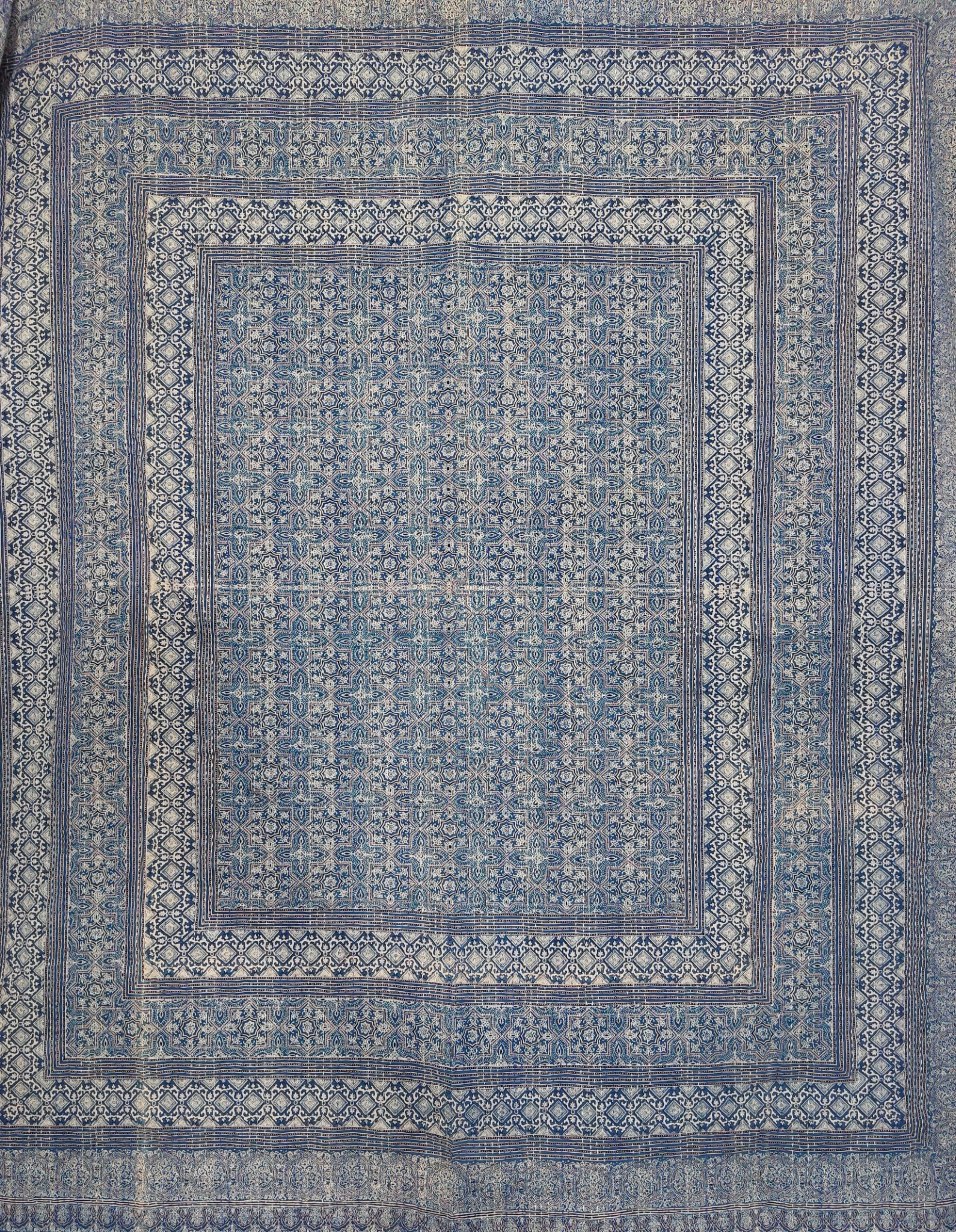 Deep Indigo Blue Geometric Ajrak Hand Block Kantha Quilt – Single or Double - Image 2