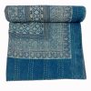 Deep Indigo Blue Geometric Ajrak Hand Block Kantha Quilt – Single or Double - Image 3