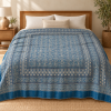 Deep Indigo Blue Geometric Ajrak Hand Block Kantha Quilt – Single or Double