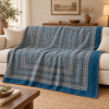 Deep Indigo Blue Geometric Ajrak Hand Block Kantha Quilt – Single or Double - Image 4
