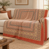 Peach Coral and Sage Geometric Ajrak Hand Block Kantha Quilt – Single or Double - Image 4
