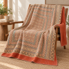 Peach Coral and Sage Geometric Ajrak Hand Block Kantha Quilt – Single or Double - Image 5