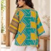 Teal and Mustard Geometric Reversible Kantha Top – Handmade Vintage Cotton Sari Boho Top, Free Size - Image 5
