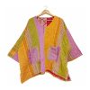Mustard and Lilac Striped Reversible Kantha Top – Handmade Vintage Cotton Sari Boho Top, Free Size - Image 2